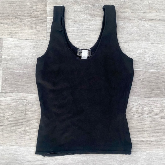 Vintage Y2K 2000s Gianni Versace Slashed Cutout Black Stretch Knit Tank Top - Picture 3 of 5
